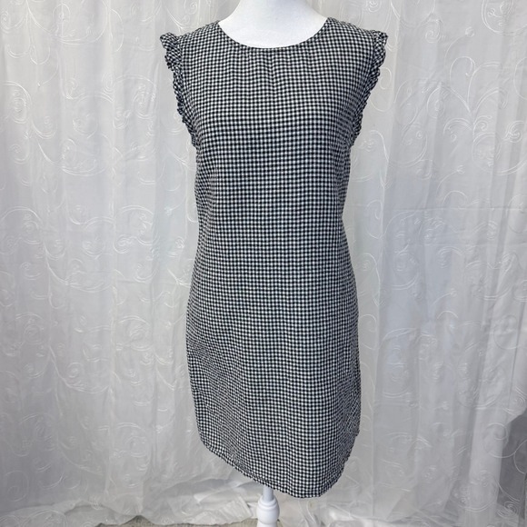 Cynthia Rowley Dresses & Skirts - Cynthia Rowley Black White Gingham Linen Blend Ruffle Shift Dress Womens 6
